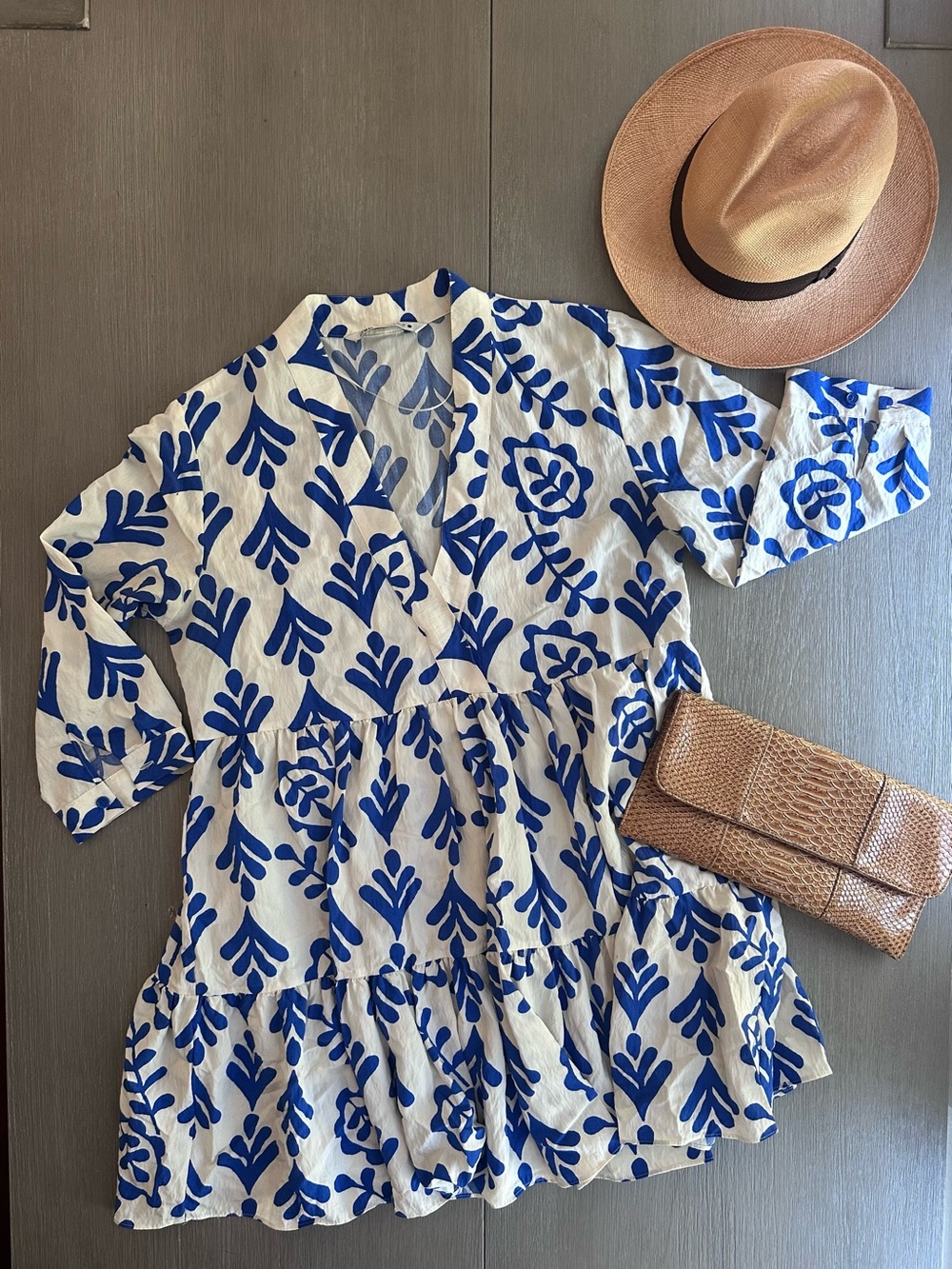 Zara Cream Mini Dress with Bold Blue Floral Print